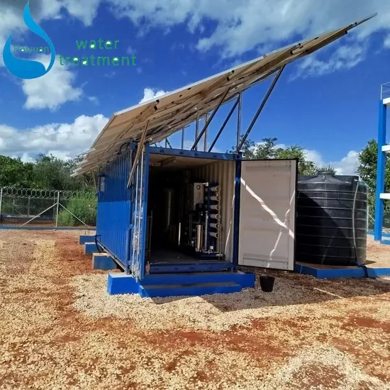 Planta de tratamiento de agua en contenedores solares Planta de desalinización por ósmosis inversa móvil en contenedores Sistema de filtración de agua salobre Purificación de agua salada